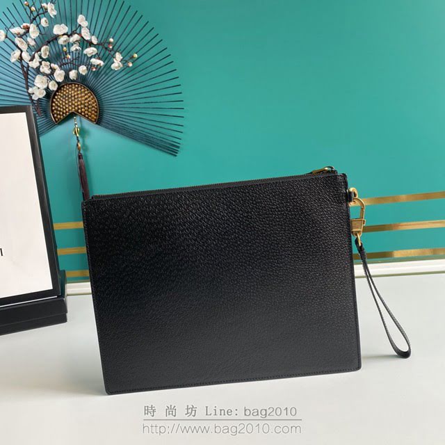 Gucci古馳包包 G家新款手包 晶片版 547077 古奇黑色牛皮GG扣男士手拿包 gdj1379